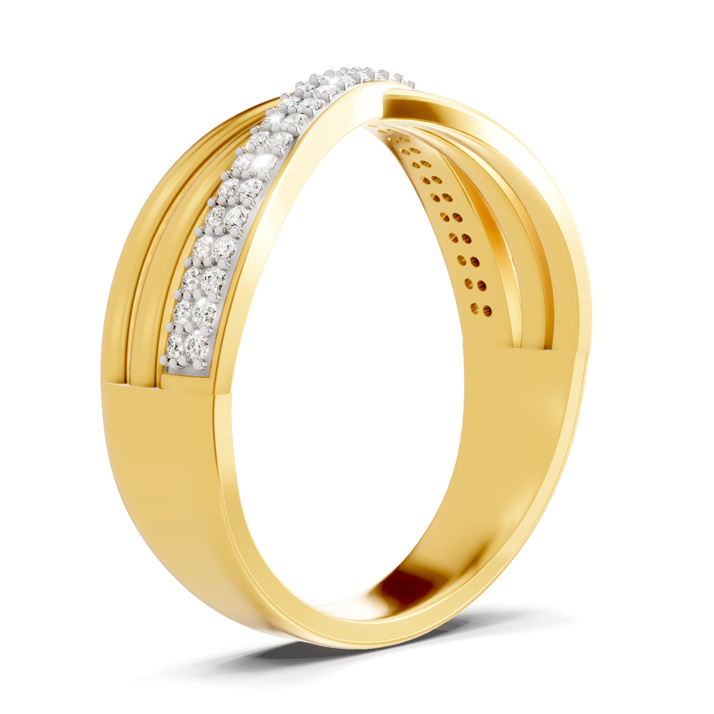 Lab Grown Diamond Ring For Men 0.27 Carat IGI Certified Round Shape 925 Sterling Silver Gold Plated Band Ring