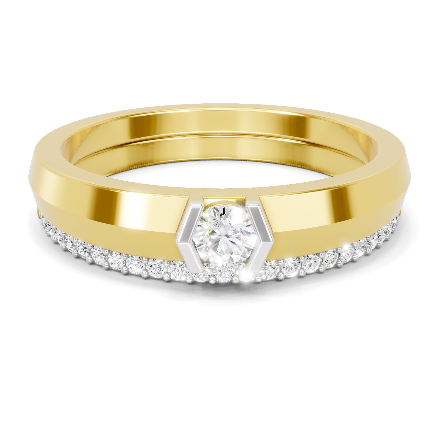 Lab Grown Diamond Ring For Men 0.25 Carat IGI Certified Round Shape 925 Sterling Silver Gold Plated Fashion Band Ring
