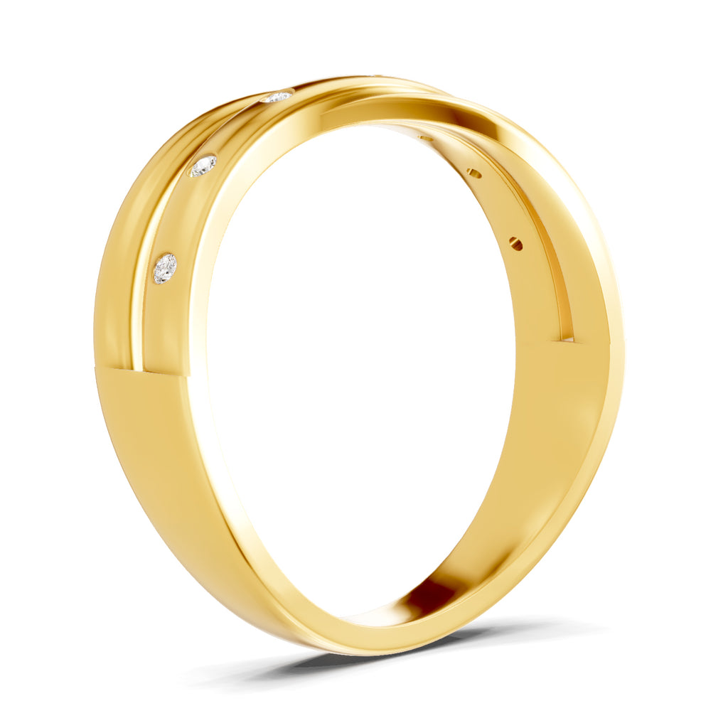 Lab Grown Diamond Ring For Men 0.07 Carat Round Shape 925 Sterling Silver Gold Plated Twisted Band Ring