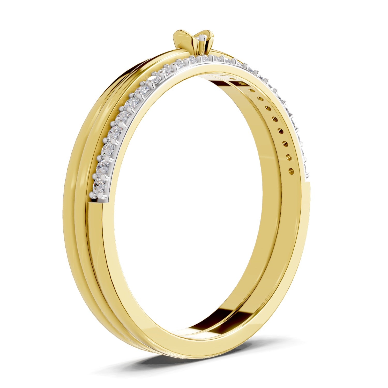 Lab Grown Diamond Ring 0.13 Carat IGI Certified Round Shape 925 Sterling Silver Gold Plated Band Ring (Ring Size - 10)