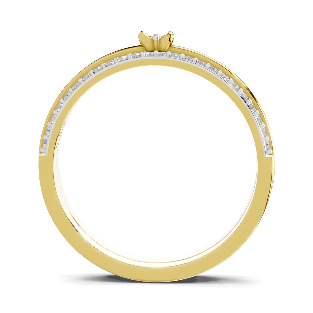Lab Grown Diamond Ring 0.13 Carat IGI Certified Round Shape 925 Sterling Silver Gold Plated Band Ring (Ring Size - 10)