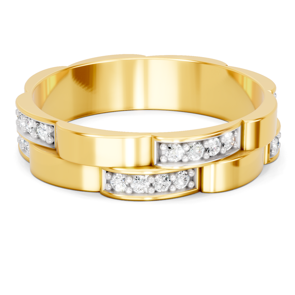 Lab Grown Diamond Ring For Men 0.45 Carat IGI Certified Round Shape 925 Sterling Silver Gold Plated Pave Band Ring