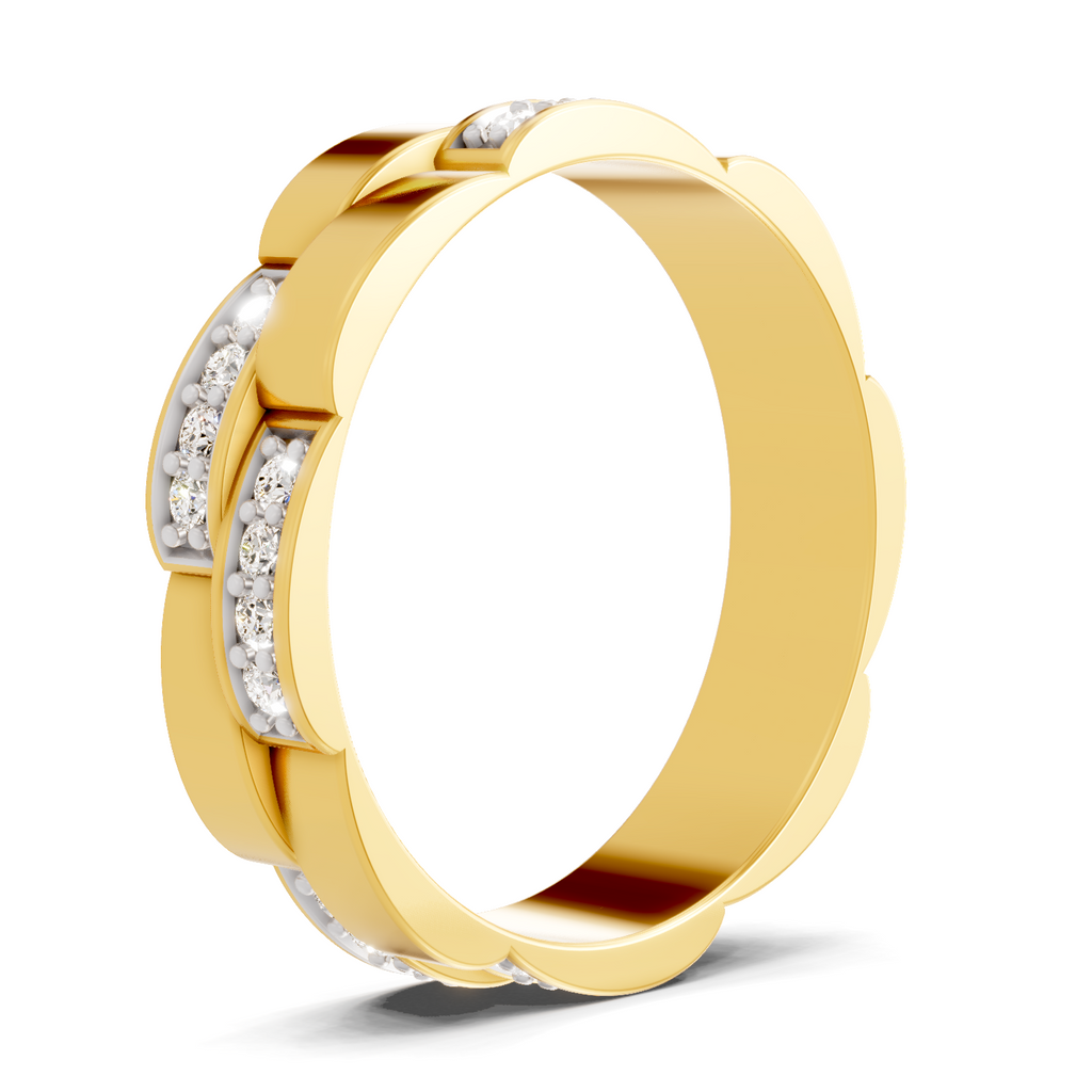 Lab Grown Diamond Ring For Men 0.45 Carat IGI Certified Round Shape 925 Sterling Silver Gold Plated Pave Band Ring
