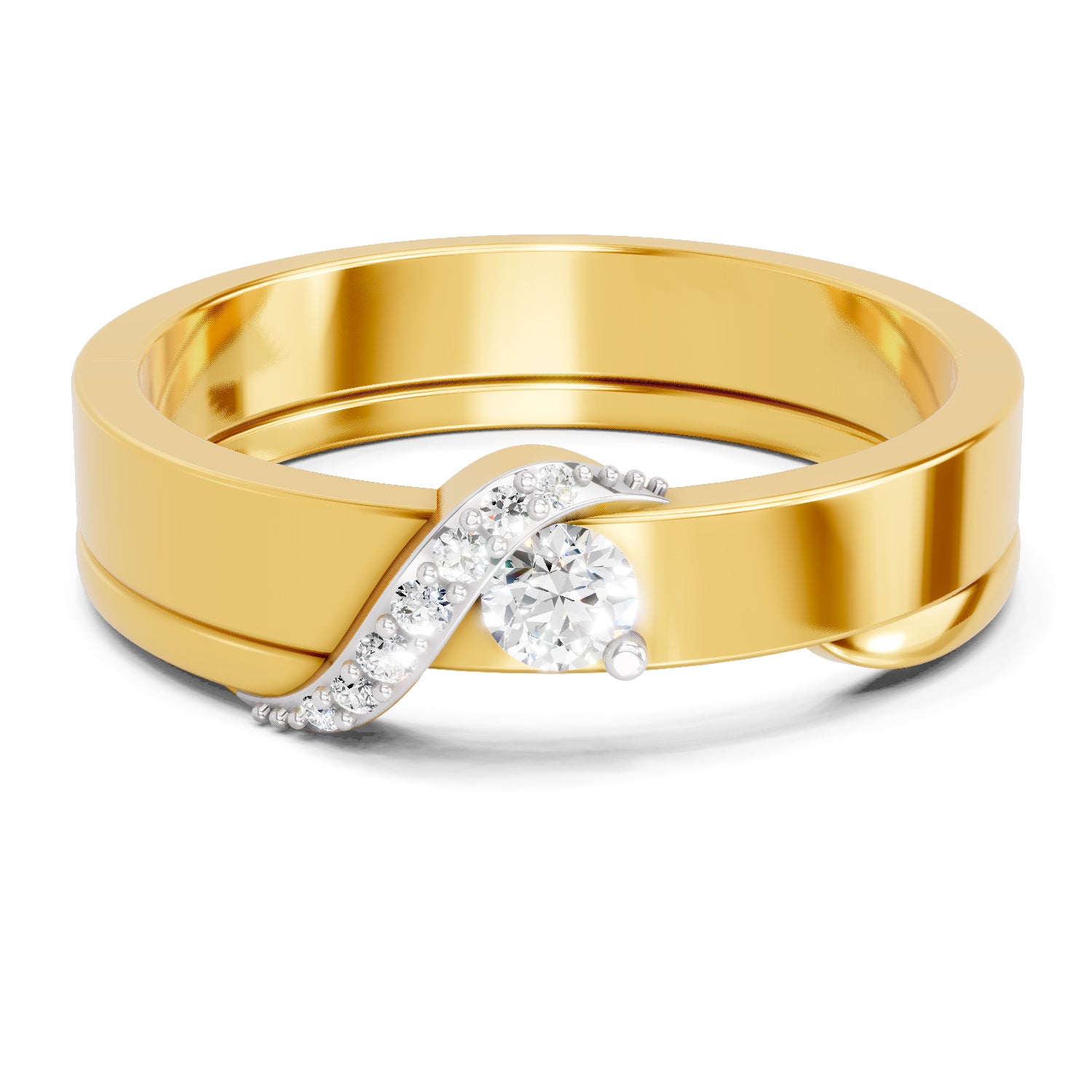 Lab Grown Diamond Ring For Men 0.15 Carat IGI Certified Round Shape 925 Sterling Silver Gold Plated Band Ring