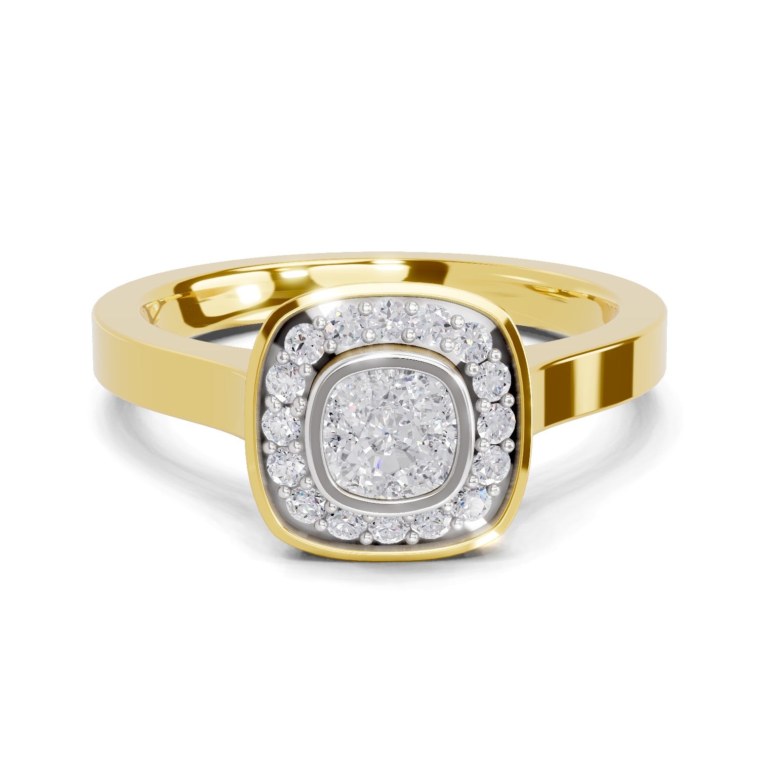 Lab Grown Diamond Ring 0.64 Carat IGI Certified Round Shape 925 Sterling Silver Gold Plated Halo Ring