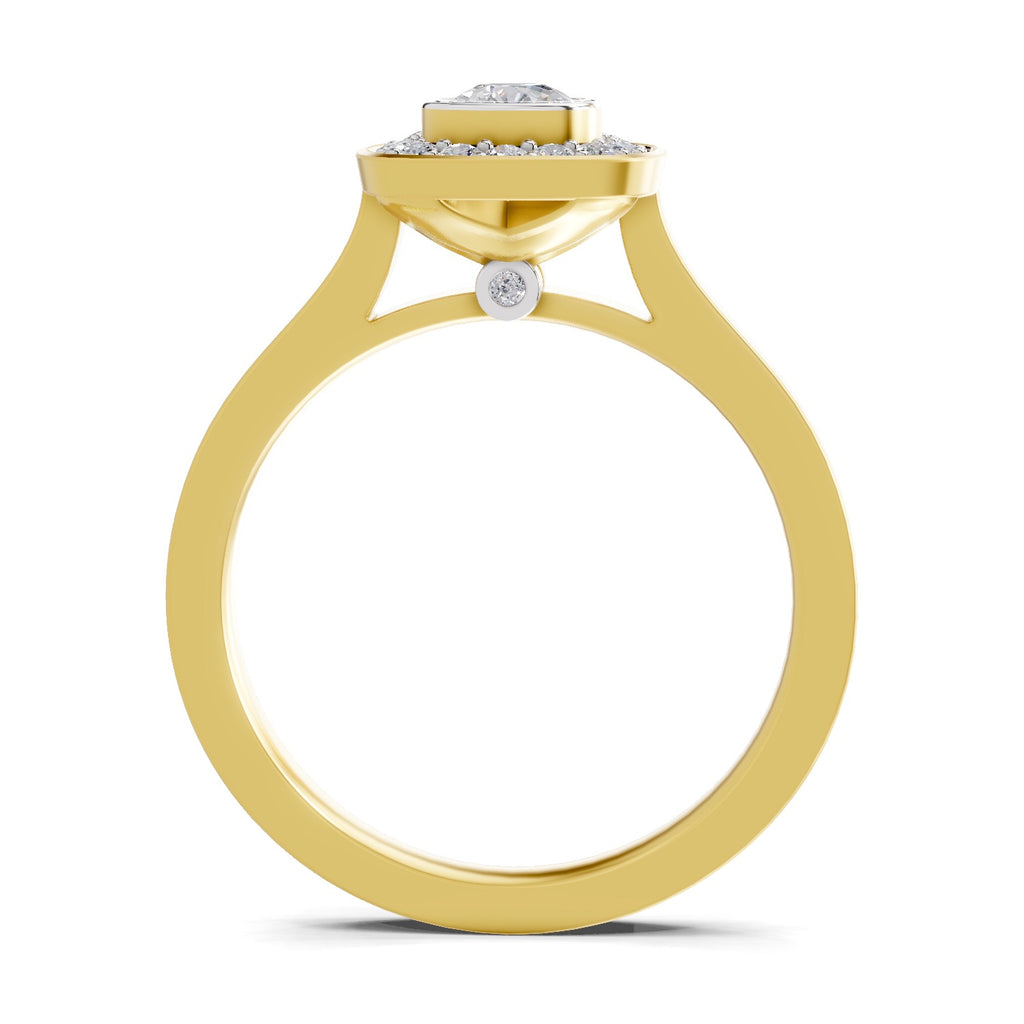 Lab Grown Diamond Ring 0.64 Carat IGI Certified Round Shape 925 Sterling Silver Gold Plated Halo Ring