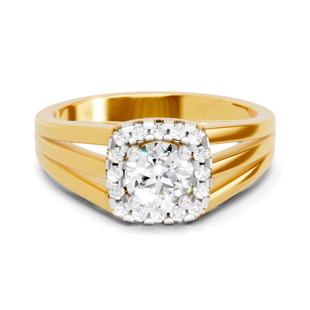 Lab Grown Diamond Ring For Men 0.61 Carat IGI Certified Round Shape 925 Sterling Silver Gold Plated Halo Ring