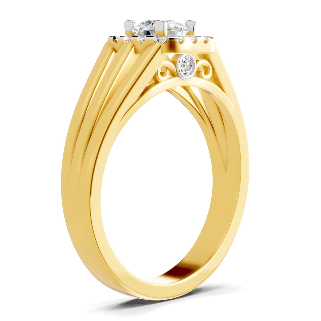 Lab Grown Diamond Ring For Men 0.61 Carat IGI Certified Round Shape 925 Sterling Silver Gold Plated Halo Ring