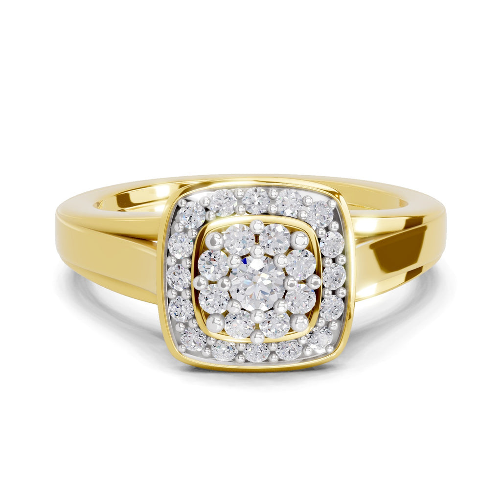 Lab Grown Diamond Ring 0.39 Carat IGI Certified Round Shape 925 Sterling Silver Gold Plated Halo Ring (Ring Size - 10)