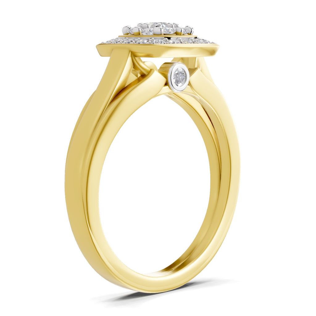 Lab Grown Diamond Ring 0.39 Carat IGI Certified Round Shape 925 Sterling Silver Gold Plated Halo Ring (Ring Size - 10)