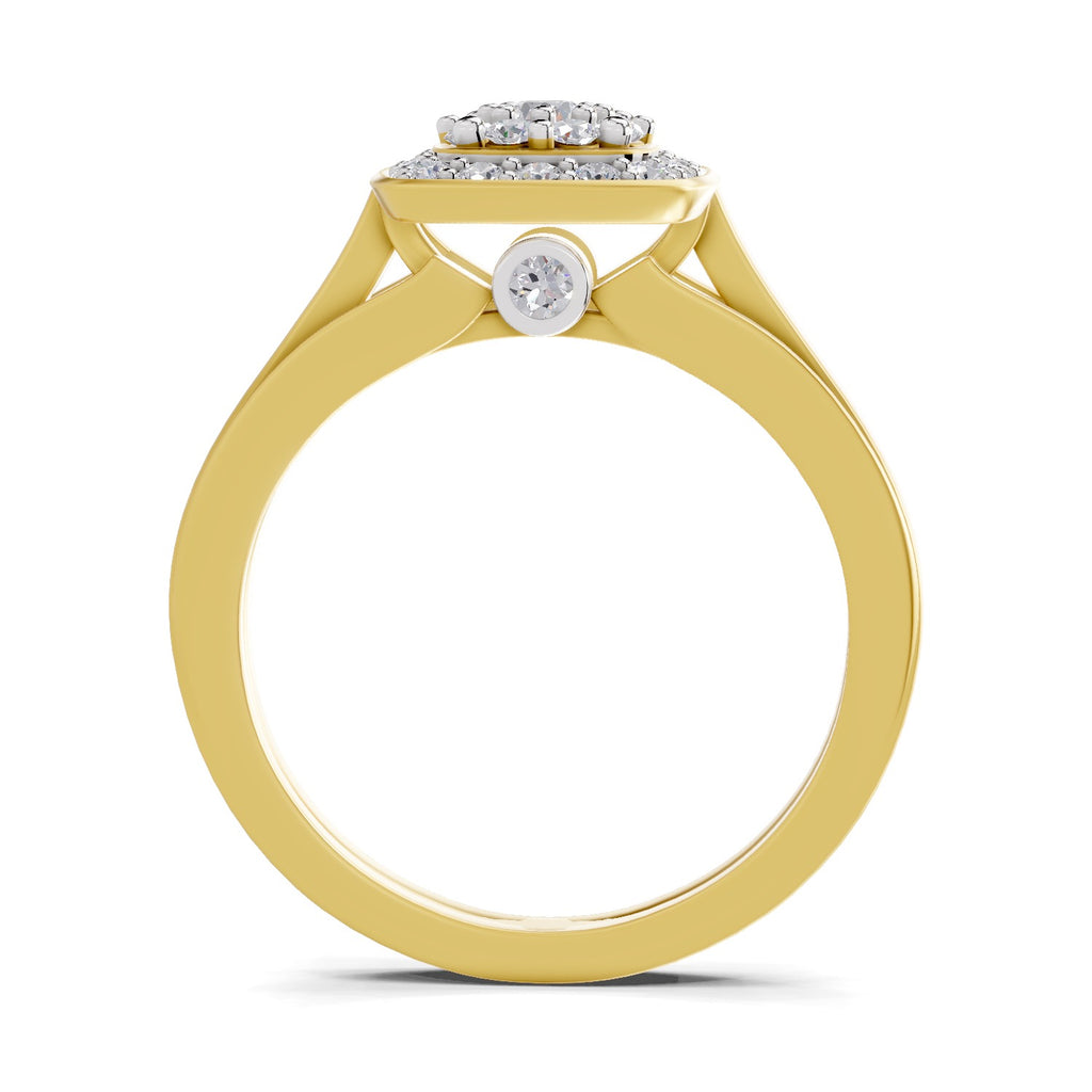 Lab Grown Diamond Ring 0.39 Carat IGI Certified Round Shape 925 Sterling Silver Gold Plated Halo Ring (Ring Size - 10)