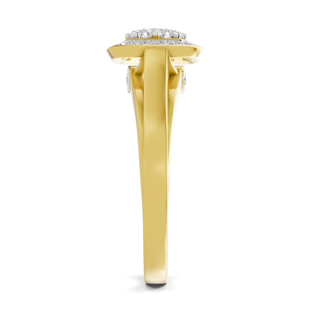 Lab Grown Diamond Ring 0.39 Carat IGI Certified Round Shape 925 Sterling Silver Gold Plated Halo Ring (Ring Size - 10)