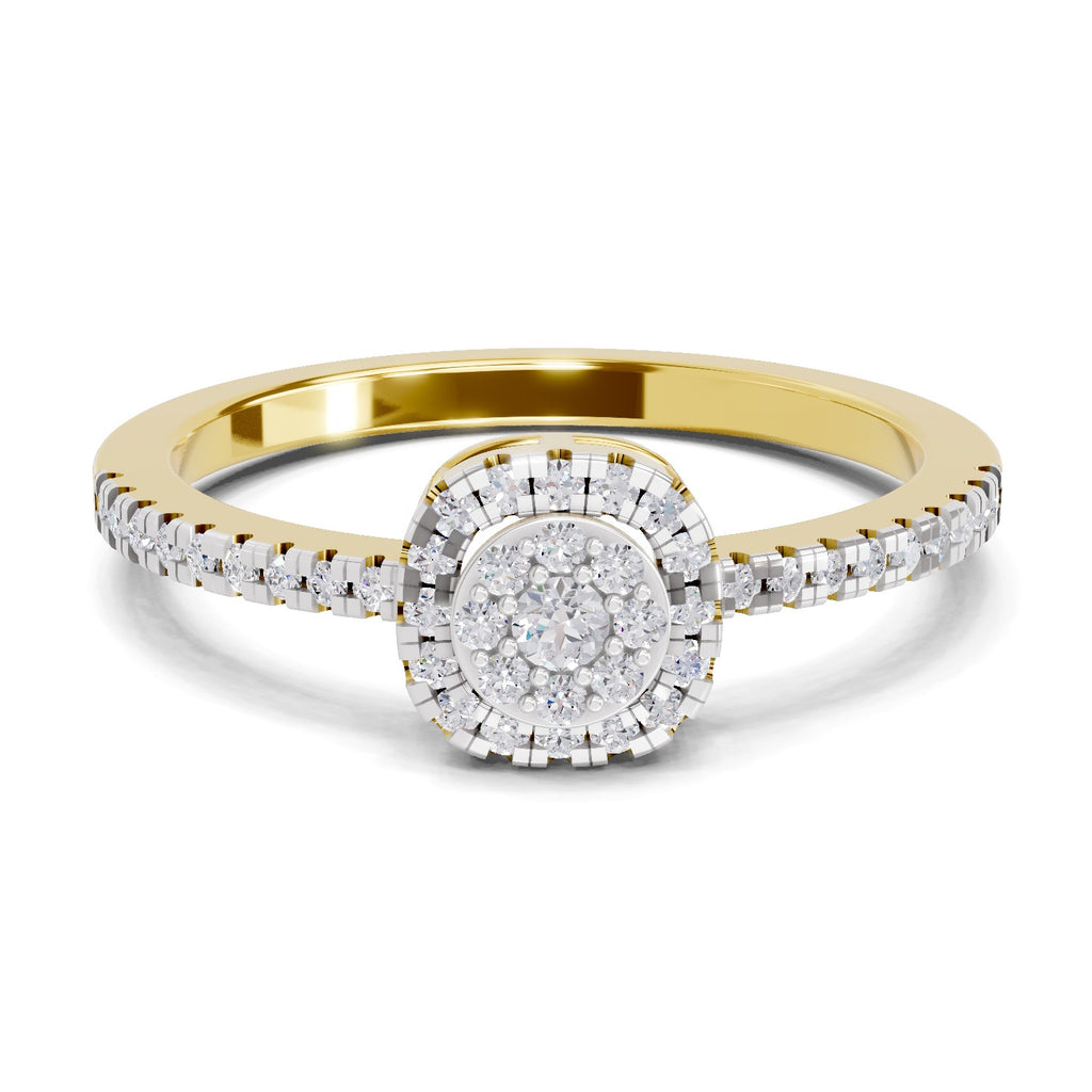 Lab Grown Diamond Ring 0.33 Carat IGI Certified Round Shape 925 Sterling Silver Gold Plated Halo Ring (Ring Size - 10)