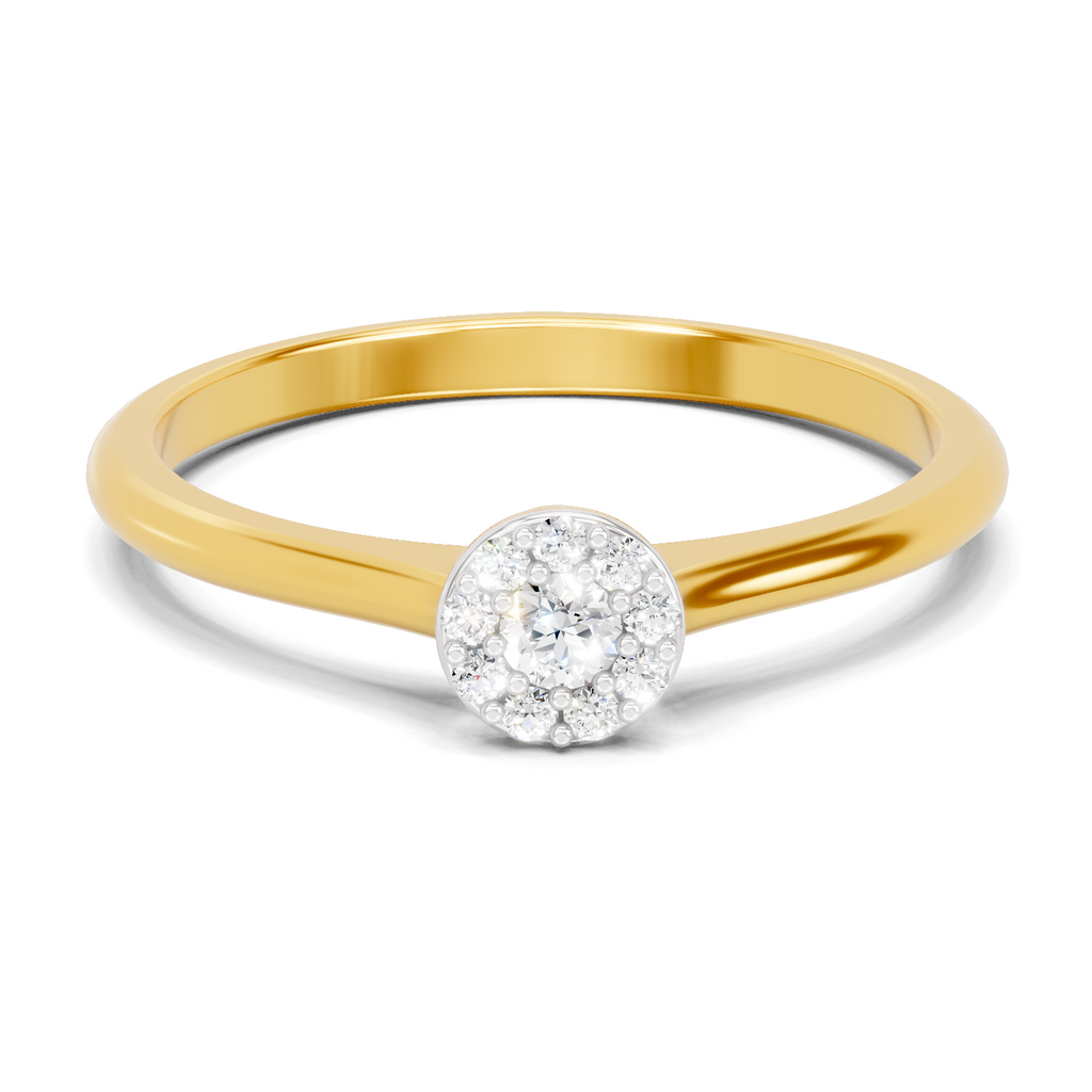 Lab Grown Diamond Ring 0.13 Carat IGI Certified Round Shape 925 Sterling Silver Gold Plated Halo Ring