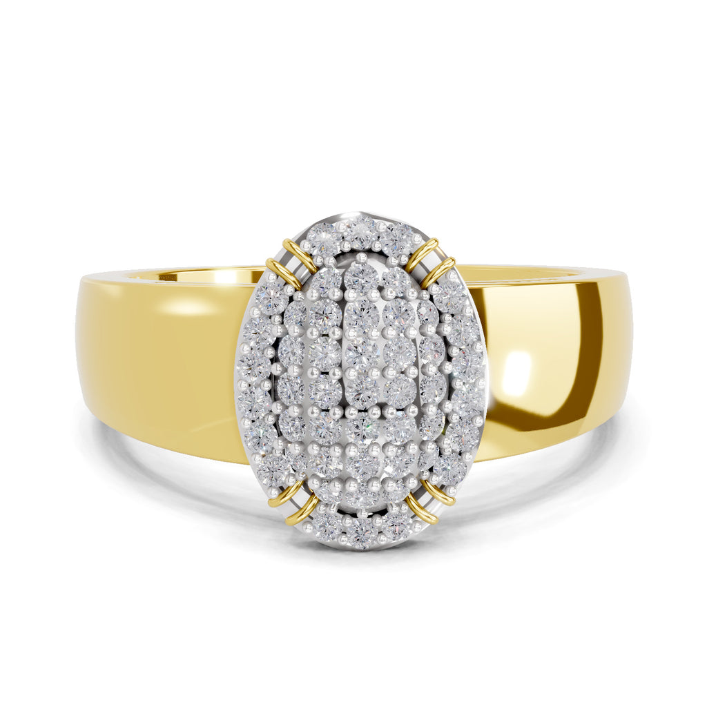 Lab Grown Diamond Ring For Men 0.44 Carat IGI Certified Round Shape 925 Sterling Silver Gold Plated Cluster Ring
