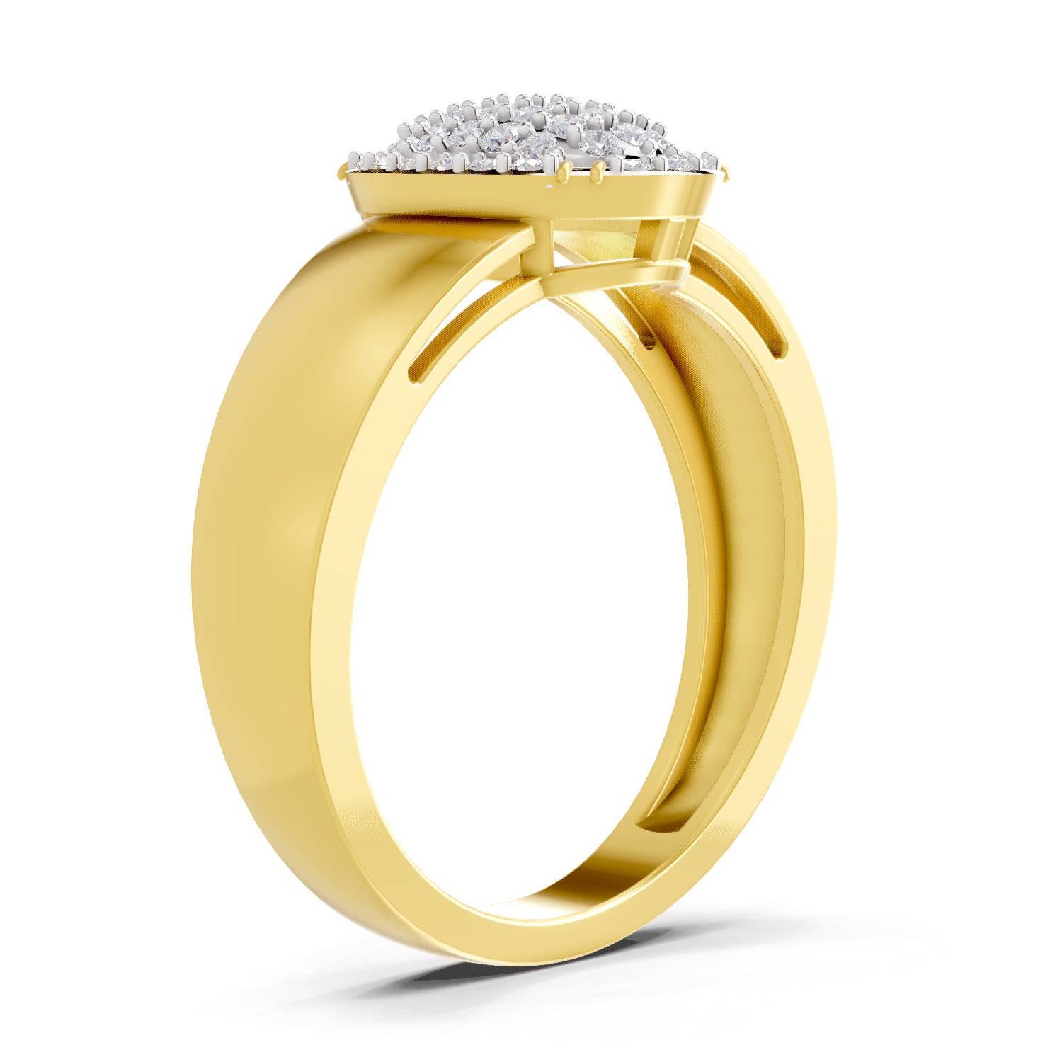 Lab Grown Diamond Ring For Men 0.44 Carat IGI Certified Round Shape 925 Sterling Silver Gold Plated Cluster Ring