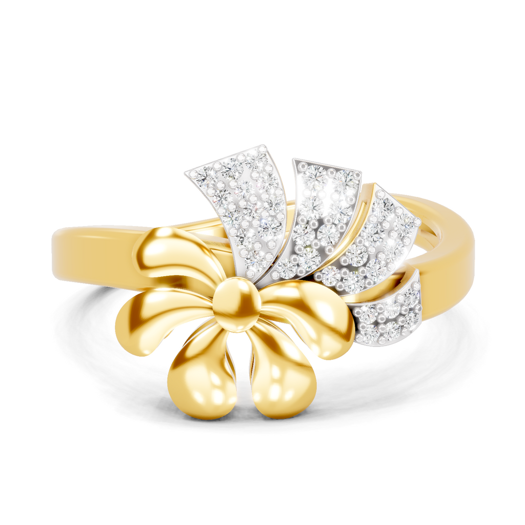 Lab Grown Diamond Ring 0.17 Carat IGI Certified Round Shape 925 Sterling Silver Gold Plated Asymmetrical Bloom Ring