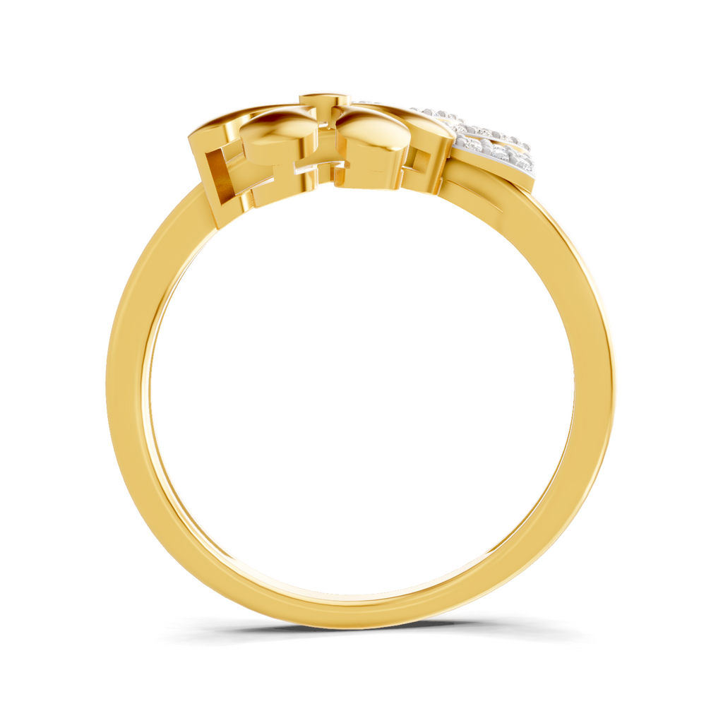 Lab Grown Diamond Ring 0.17 Carat IGI Certified Round Shape 925 Sterling Silver Gold Plated Asymmetrical Bloom Ring
