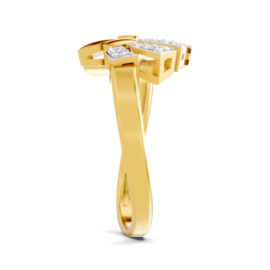 Lab Grown Diamond Ring 0.17 Carat IGI Certified Round Shape 925 Sterling Silver Gold Plated Asymmetrical Bloom Ring