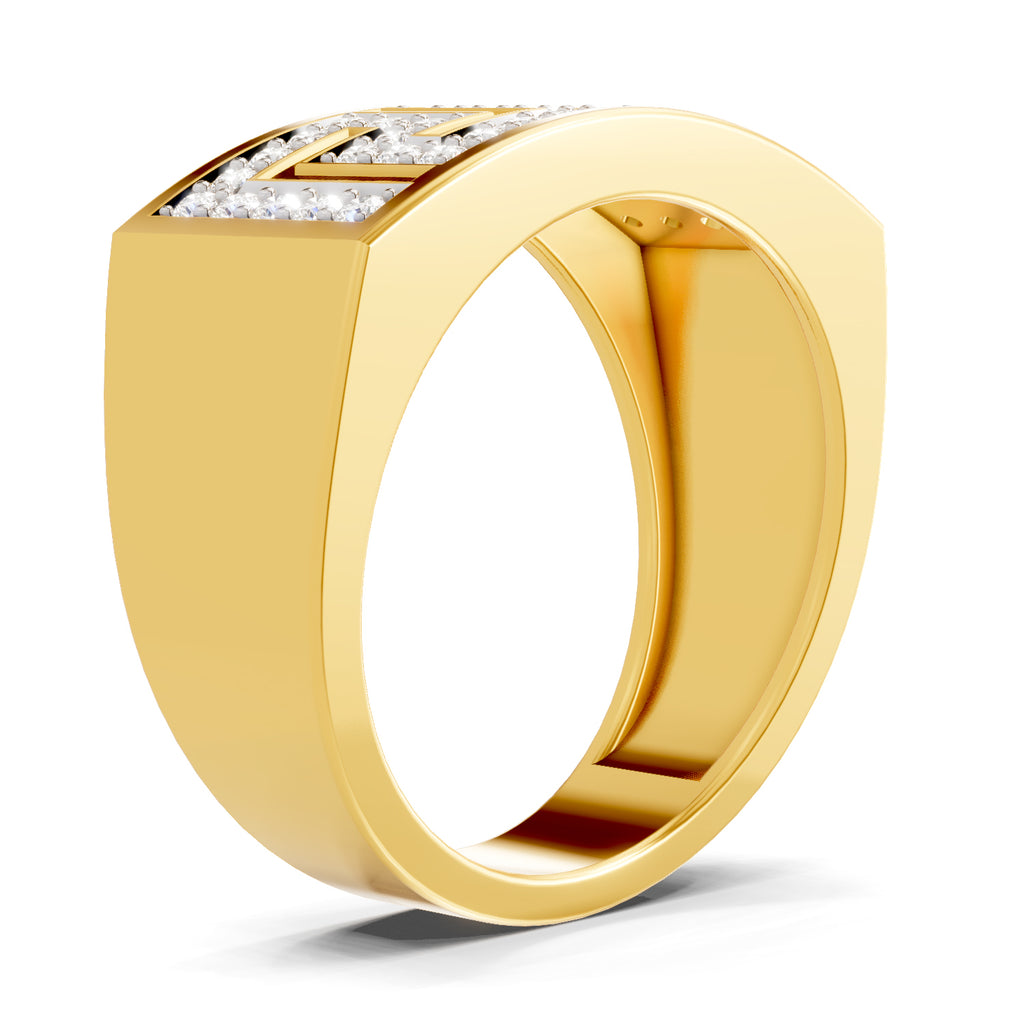 Lab Grown Diamond Ring For Men 0.53 Carat IGI Certified Round Shape 925 Sterling Silver Gold Plated Fashion Ring