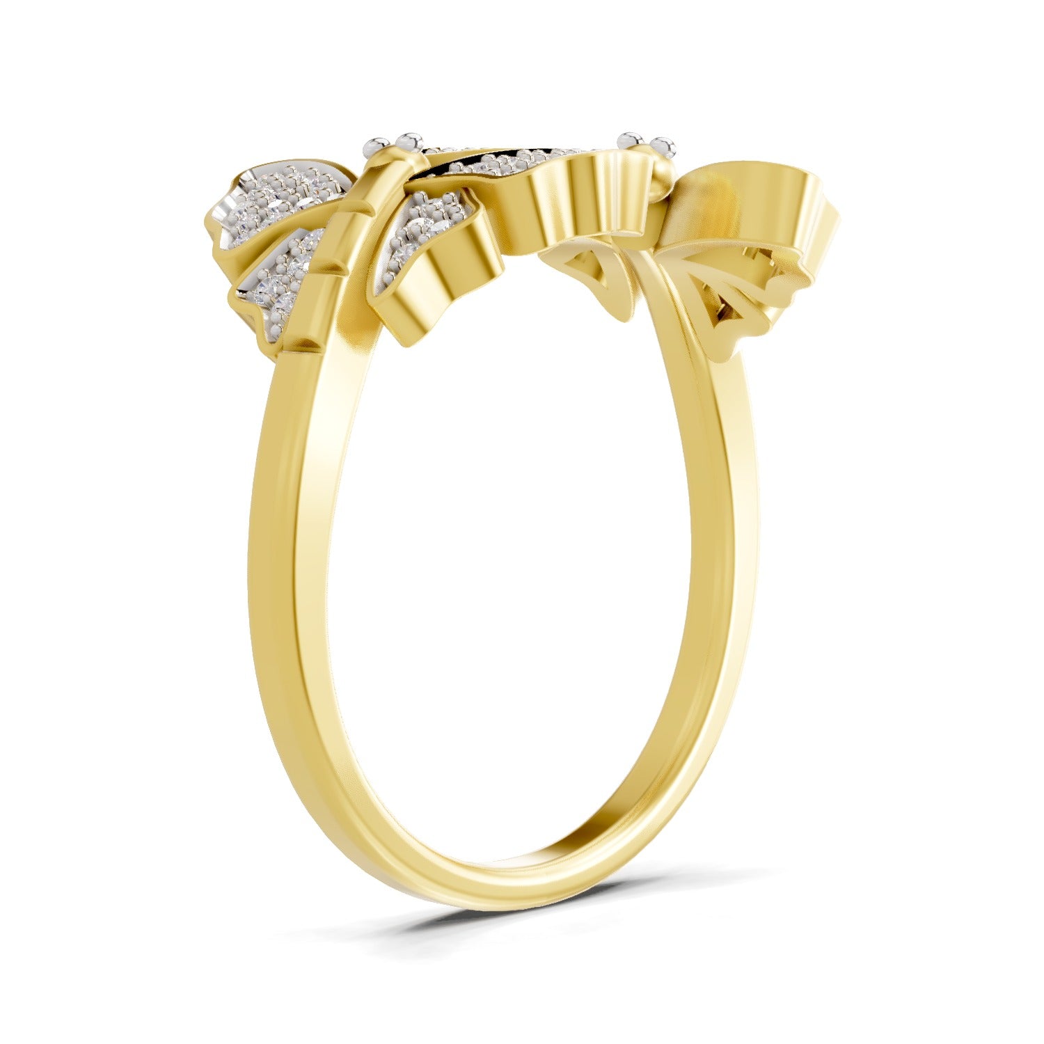 Lab Grown Diamond Ring 0.27 Carat IGI Certified Round Shape F-G VS Quality | 925 Sterling Silver Gold Plated Butterfly Ring