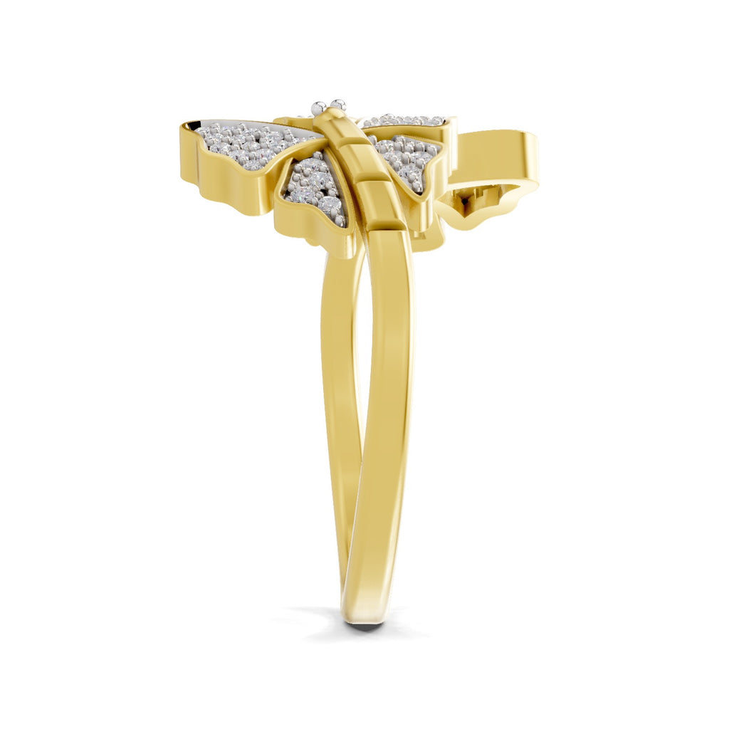 Lab Grown Diamond Ring 0.27 Carat IGI Certified Round Shape F-G VS Quality | 925 Sterling Silver Gold Plated Butterfly Ring