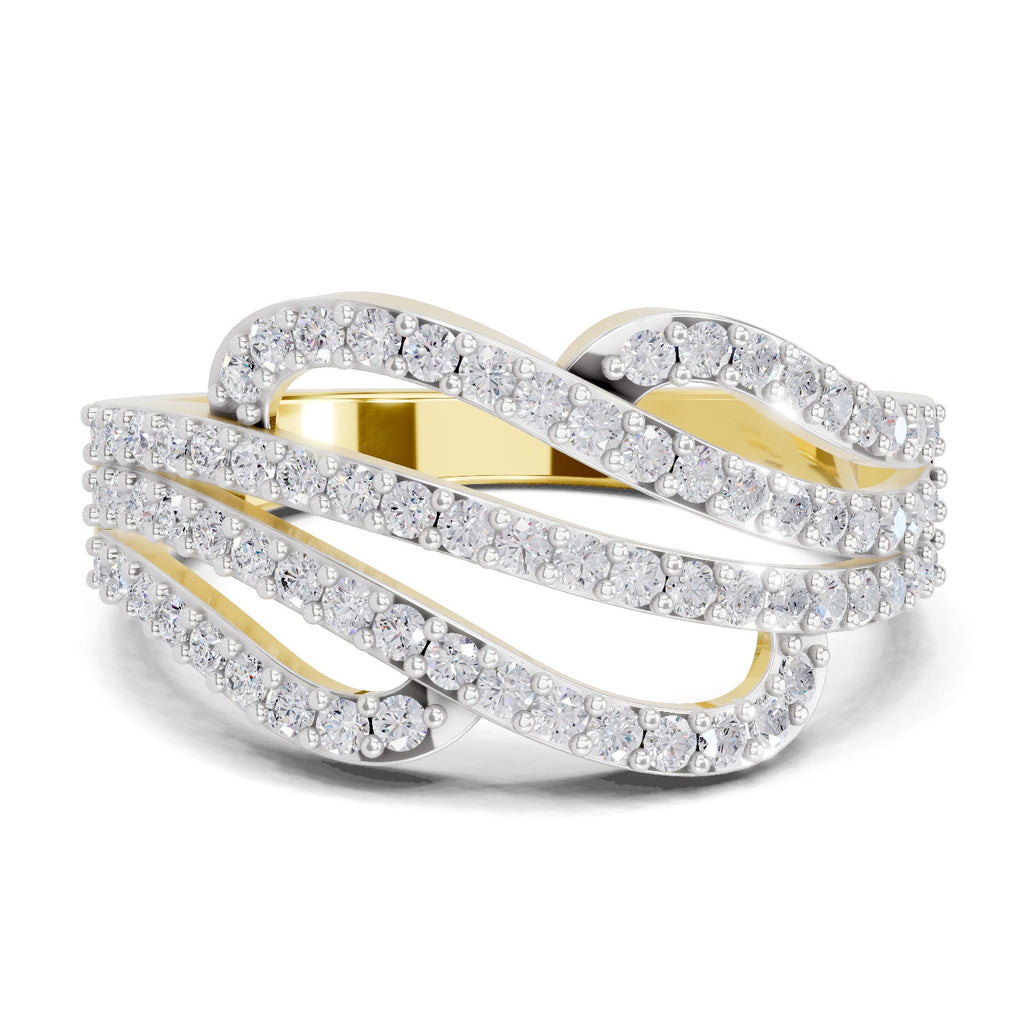 Lab Grown Diamond Ring 0.58 Carat IGI Certified Round Shape 925 Sterling Silver Gold Plated Waves Ring