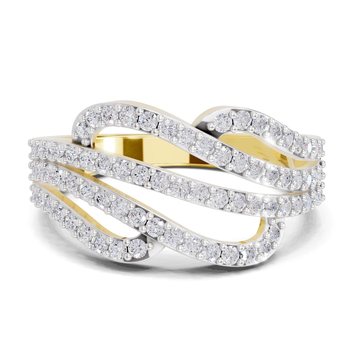 Lab Grown Diamond Ring 0.58 Carat IGI Certified Round Shape 925 Sterling Silver Gold Plated Waves Ring