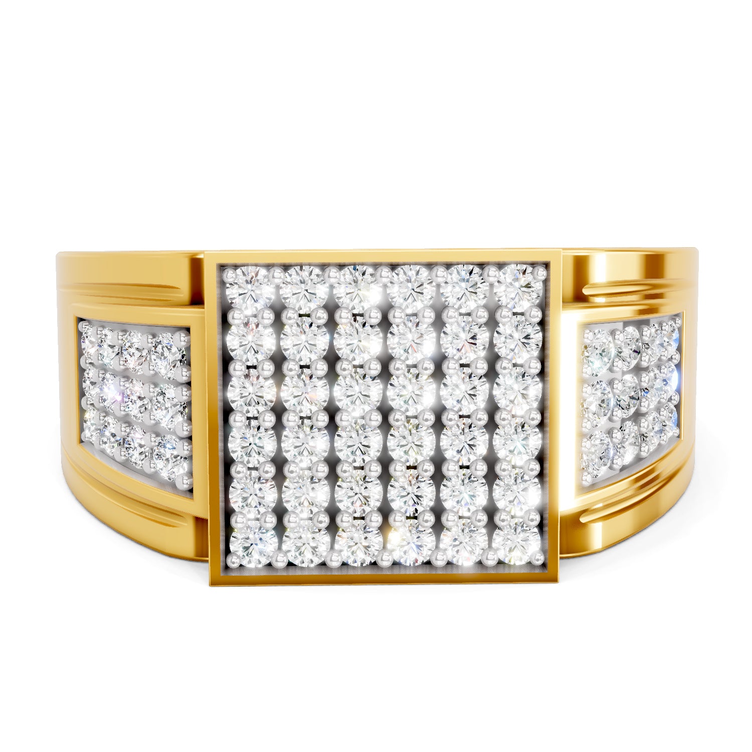 Lab Grown Diamond Ring For Men 0.97 Carat IGI Certified Round Shape 925 Sterling Silver Gold Plated Cluster Ring