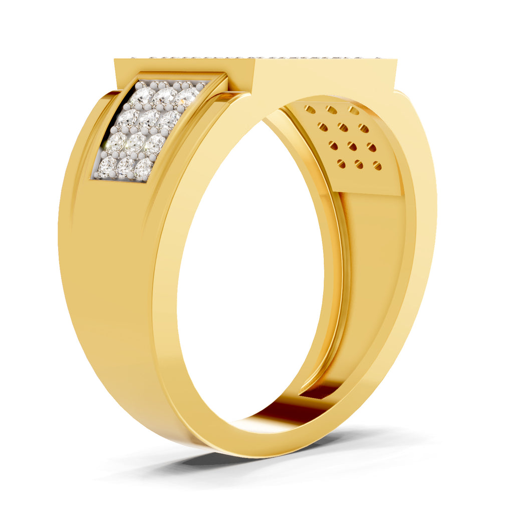 Lab Grown Diamond Ring For Men 0.97 Carat IGI Certified Round Shape 925 Sterling Silver Gold Plated Cluster Ring