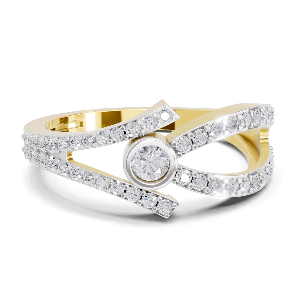 Lab Grown Diamond Ring 0.46 Carat IGI Certified Round Shape F-G VS Quality | 925 Sterling Silver Gold Plated Intersect Ring