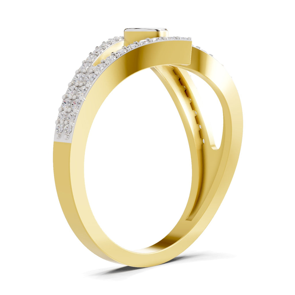 Lab Grown Diamond Ring 0.46 Carat IGI Certified Round Shape F-G VS Quality | 925 Sterling Silver Gold Plated Intersect Ring