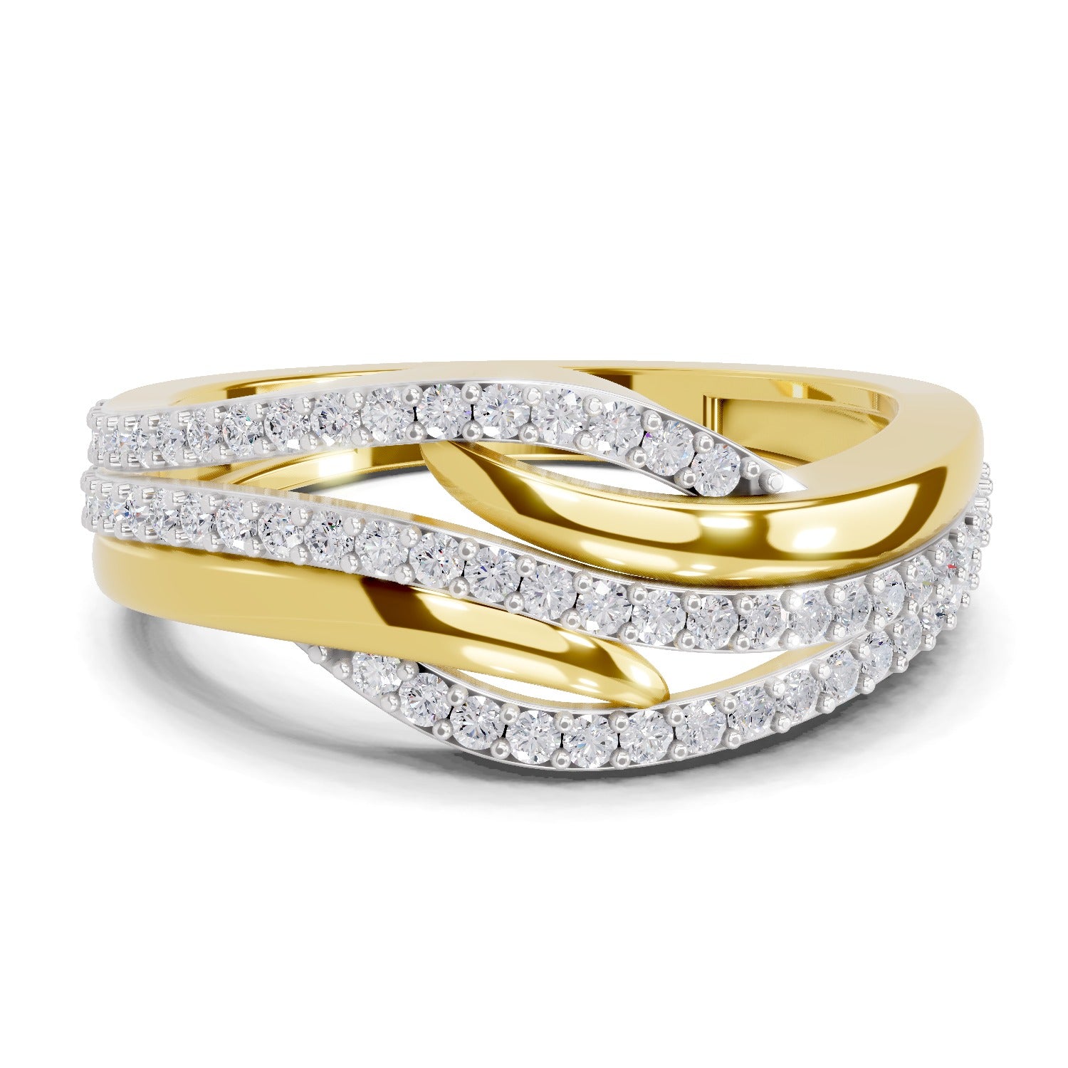 Lab Grown Diamond Ring 0.4 Carat IGI Certified Round Shape 925 Sterling Silver Gold Plated Waves Ring