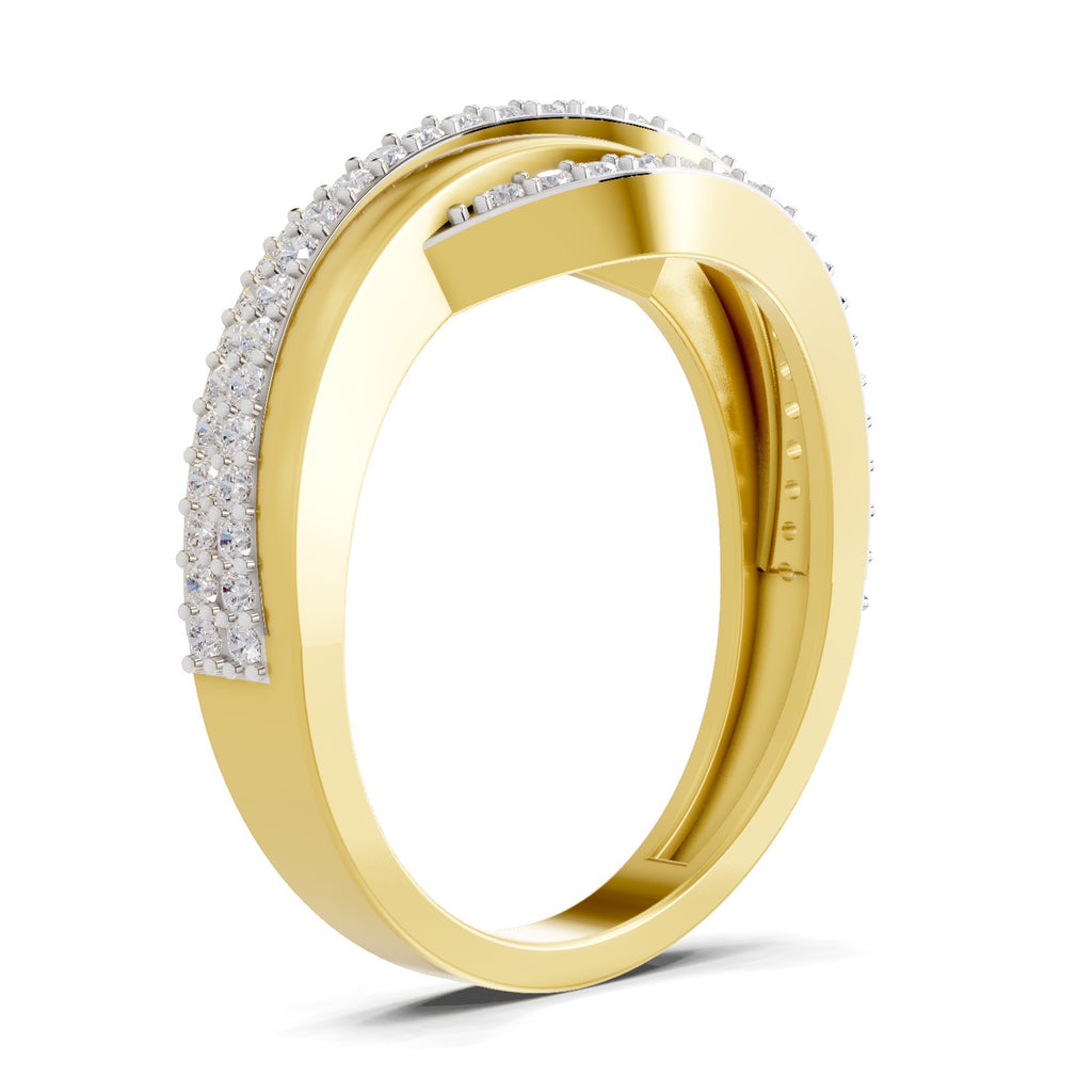 Lab Grown Diamond Ring 0.4 Carat IGI Certified Round Shape 925 Sterling Silver Gold Plated Waves Ring