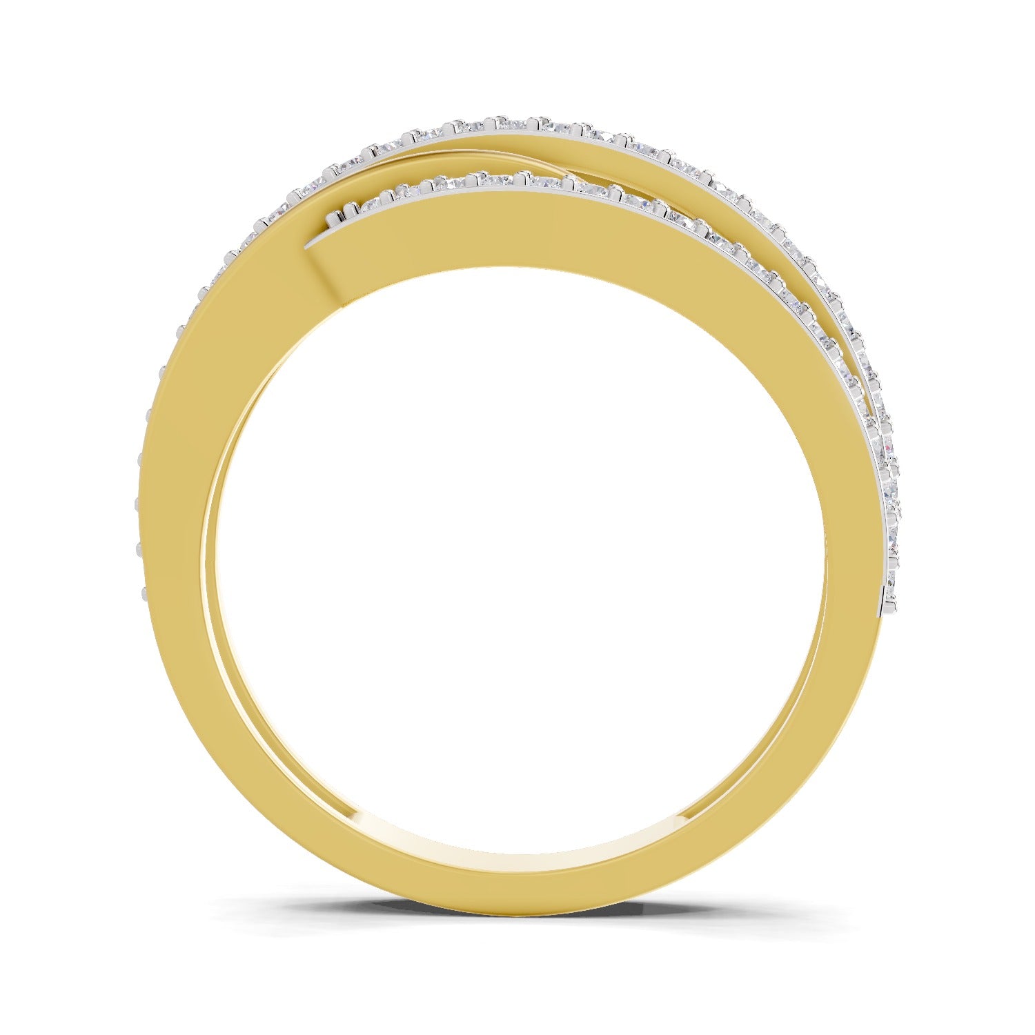 Lab Grown Diamond Ring 0.4 Carat IGI Certified Round Shape 925 Sterling Silver Gold Plated Waves Ring