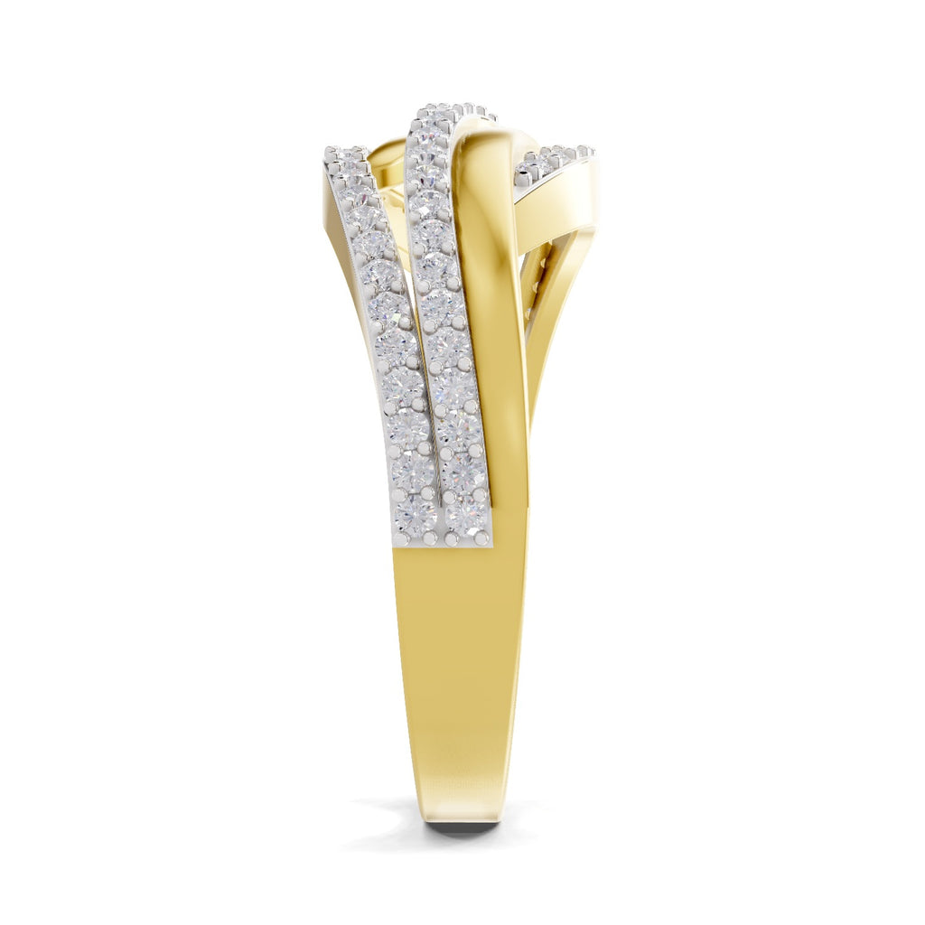 Lab Grown Diamond Ring 0.4 Carat IGI Certified Round Shape 925 Sterling Silver Gold Plated Waves Ring