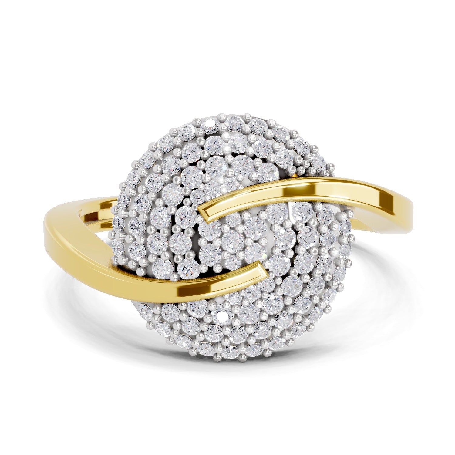 Lab Grown Diamond Ring 0.52 Carat IGI Certified Round Shape 925 Sterling Silver Gold Plated Cluster Ring