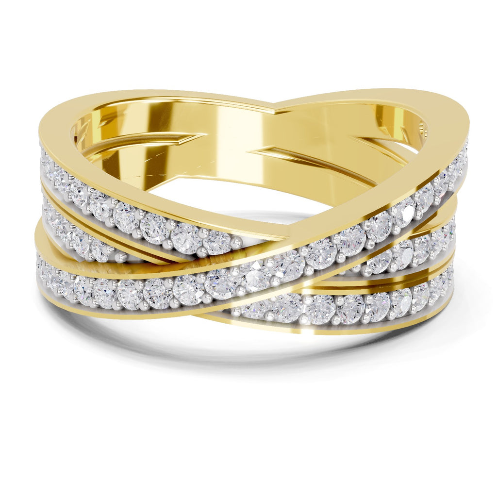 Lab Grown Diamond Ring 0.82 Carat IGI Certified Round Shape 925 Sterling Silver Gold Plated Criss cross Ring