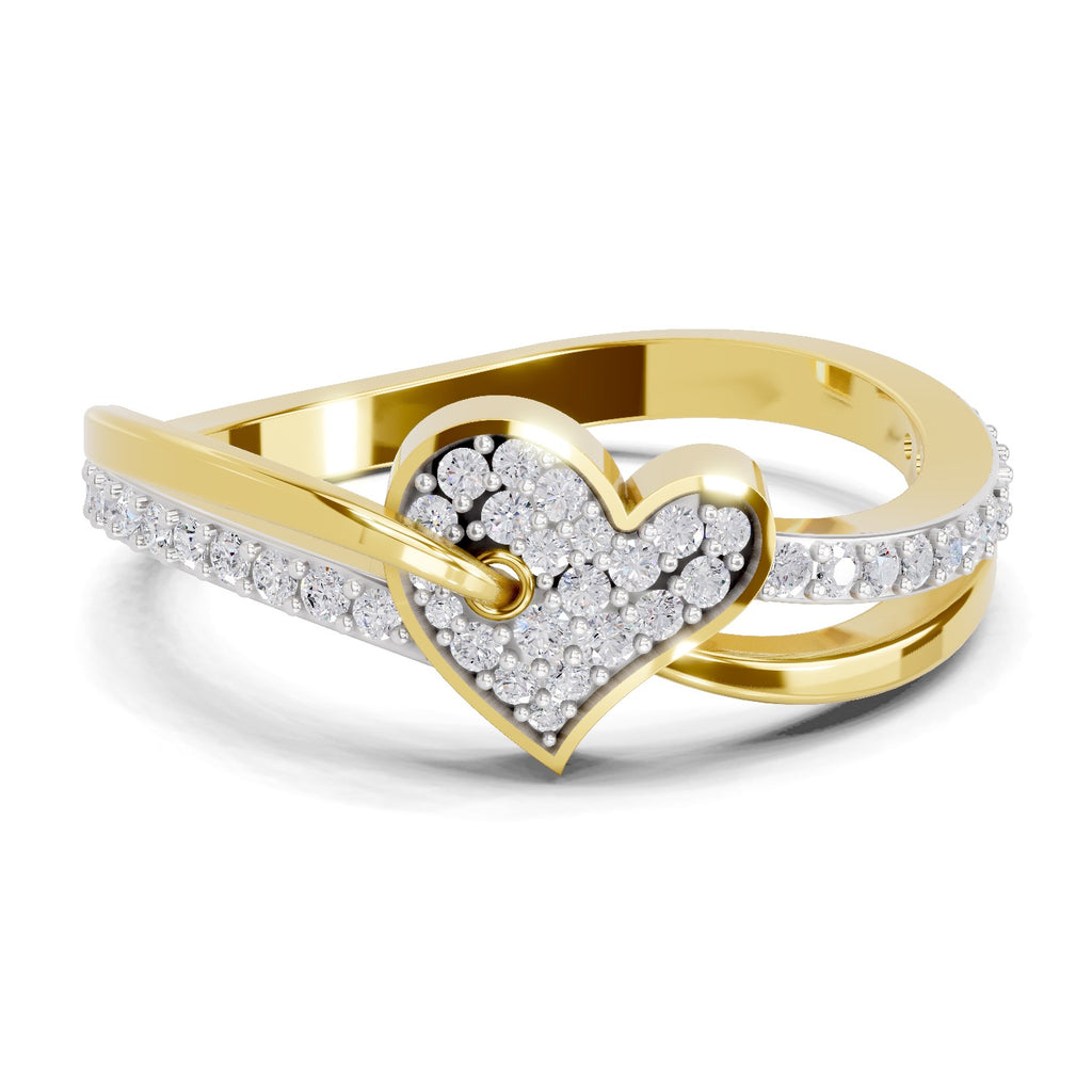 Lab Grown Diamond Ring 0.32 Carat IGI Certified Round Shape F-G VS Quality | 925 Sterling Silver Gold Plated Heart Ring
