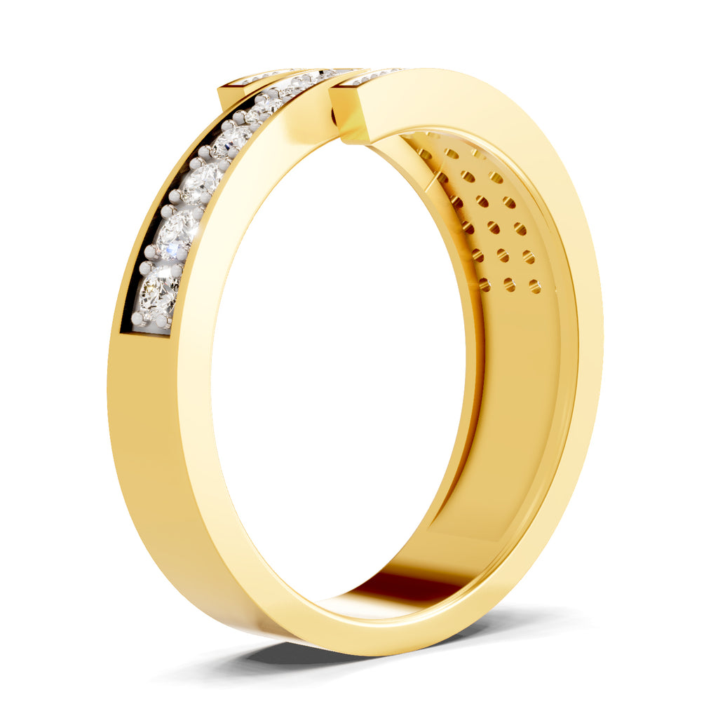 Lab Grown Diamond Ring For Men 0.51 Carat IGI Certified Round Shape 925 Sterling Silver Gold Plated Band Ring