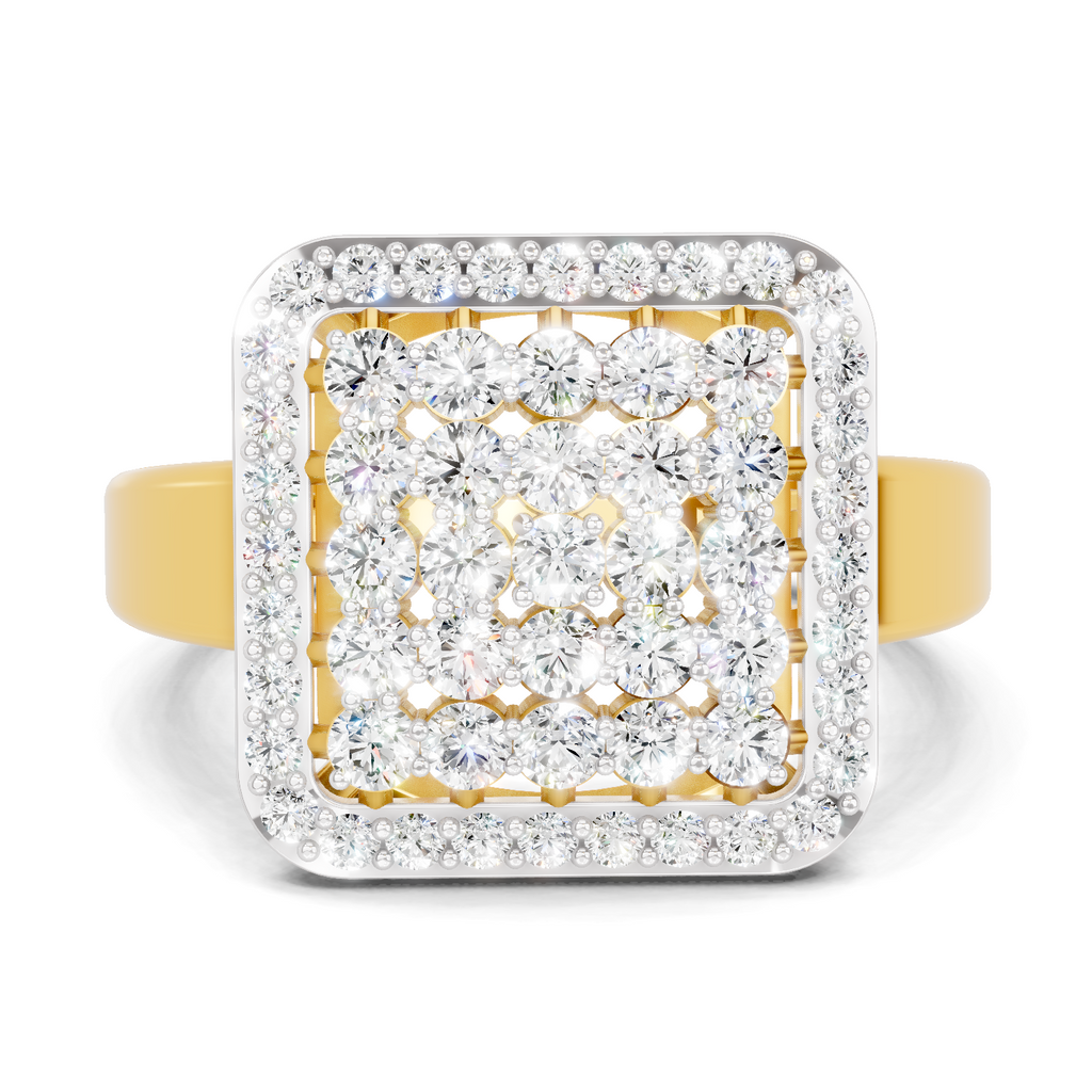 Lab Grown Diamond Ring 1.26 Carat IGI Certified Round Shape F-G VS Quality | 925 Sterling Silver Gold Plated Square Cluster Halo Ring