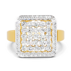 Lab Grown Diamond Ring 1.26 Carat IGI Certified Round Shape F-G VS Quality | 925 Sterling Silver Gold Plated Square Cluster Halo Ring