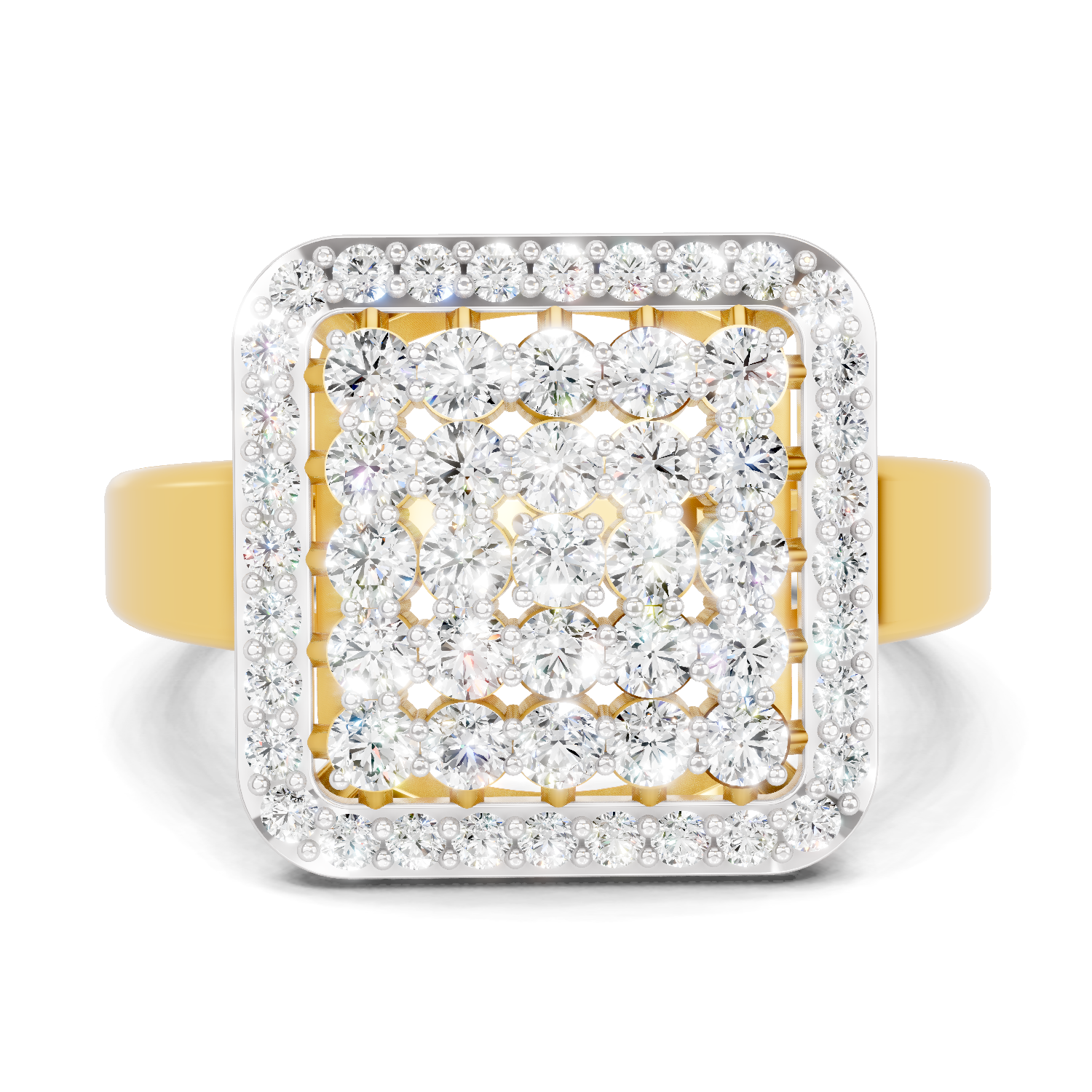 Lab Grown Diamond Ring 1.26 Carat IGI Certified Round Shape F-G VS Quality | 925 Sterling Silver Gold Plated Square Cluster Halo Ring