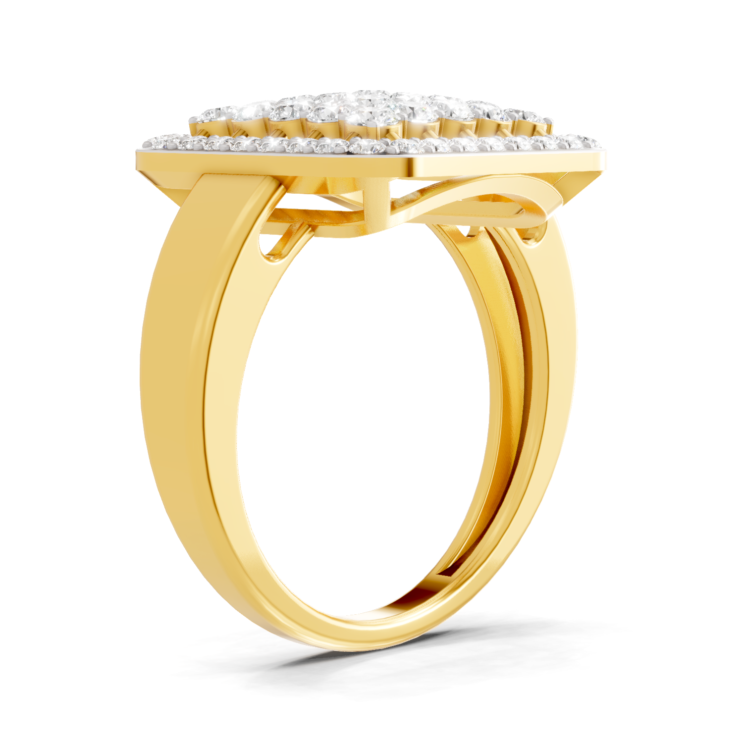 Lab Grown Diamond Ring 1.26 Carat IGI Certified Round Shape F-G VS Quality | 925 Sterling Silver Gold Plated Square Cluster Halo Ring