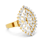 Lab Grown Diamond Ring 1.09 Carat IGI Certified Round Shape F-G VS Quality | 925 Sterling Silver Gold Plated Marquise Cluster Ring
