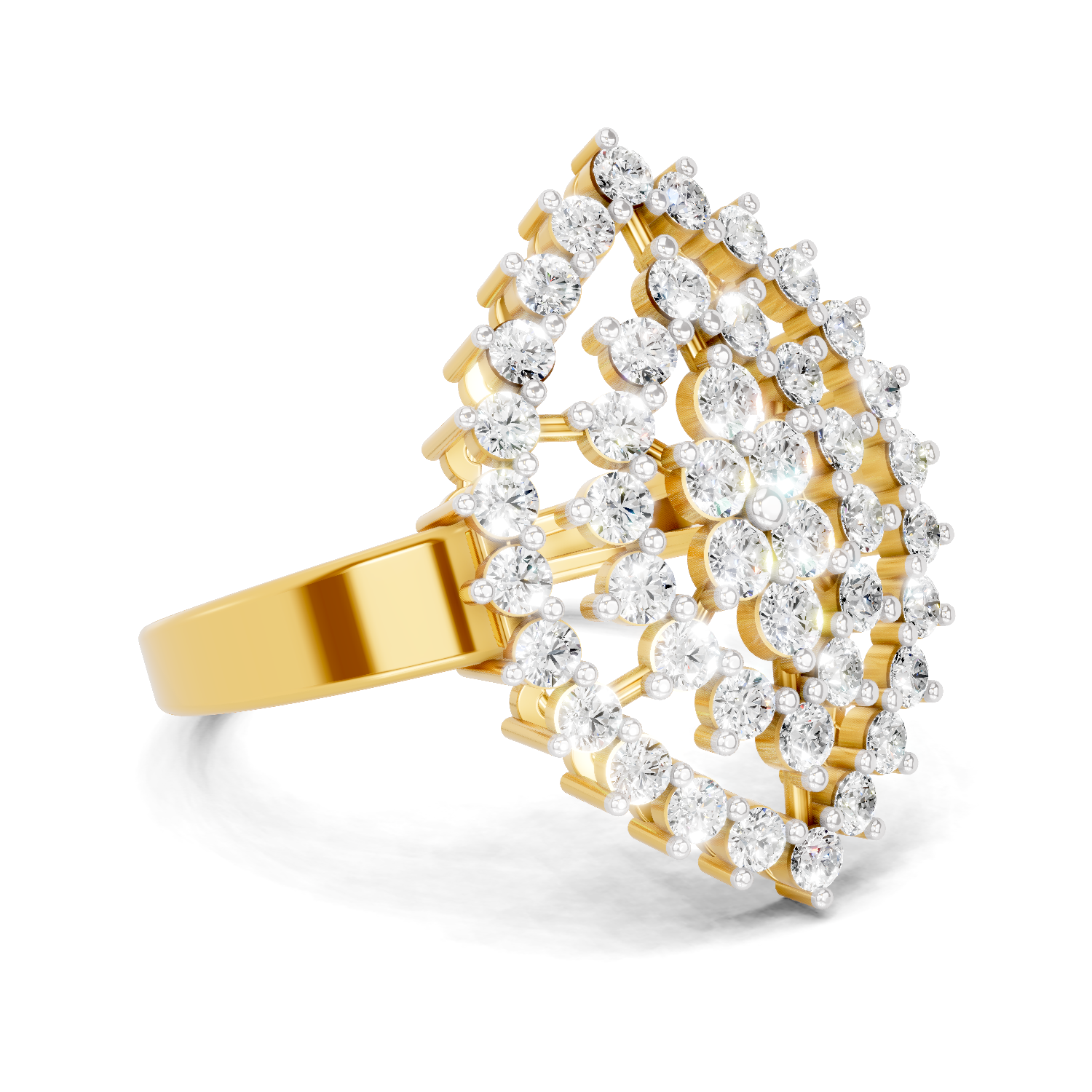 Lab Grown Diamond Ring 1.09 Carat IGI Certified Round Shape F-G VS Quality | 925 Sterling Silver Gold Plated Marquise Cluster Ring