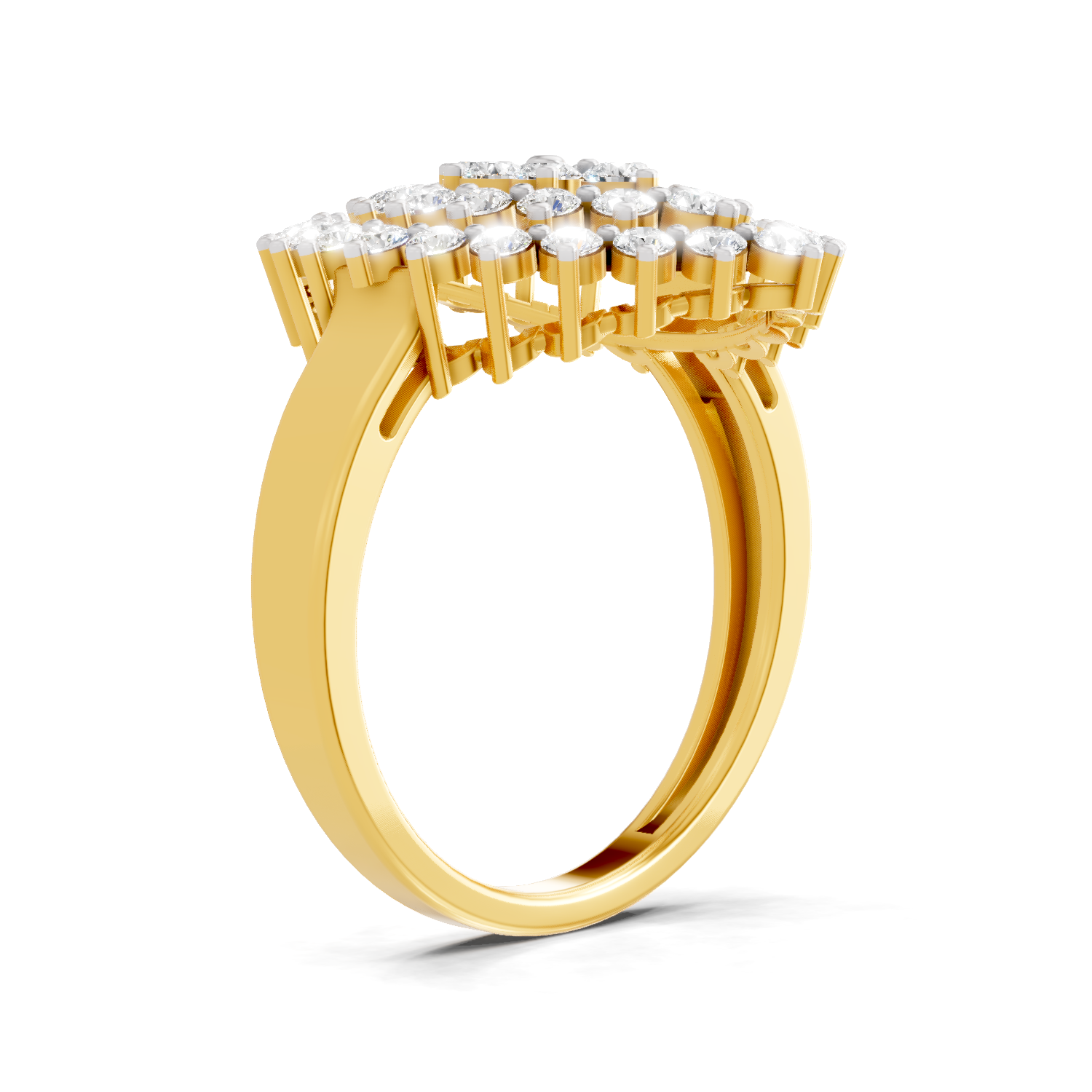 Lab Grown Diamond Ring 1.09 Carat IGI Certified Round Shape F-G VS Quality | 925 Sterling Silver Gold Plated Marquise Cluster Ring
