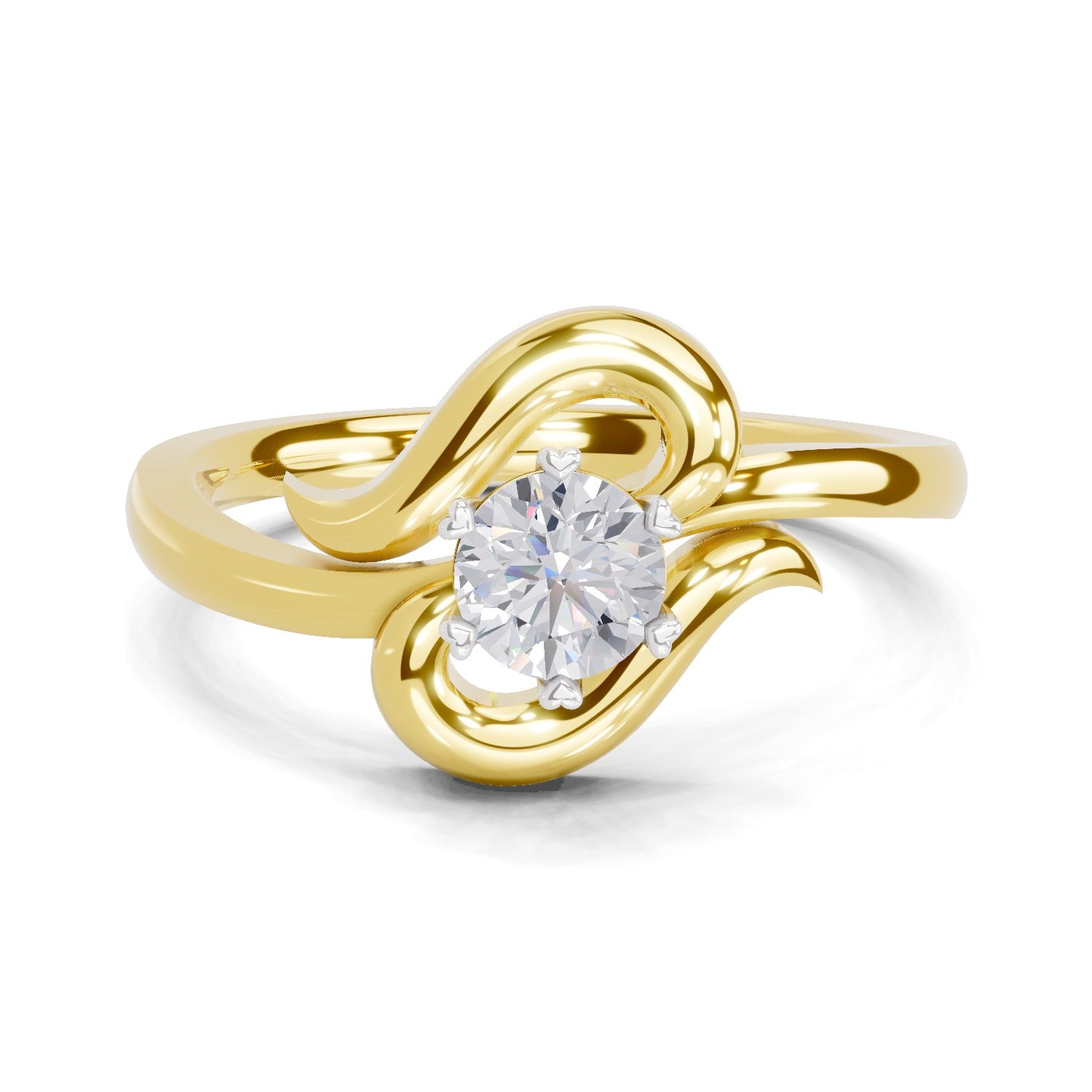 Lab Grown Diamond Ring 0.33 Carat IGI Certified Round Shape 925 Sterling Silver Gold Plated Solitaire Swirl Ring
