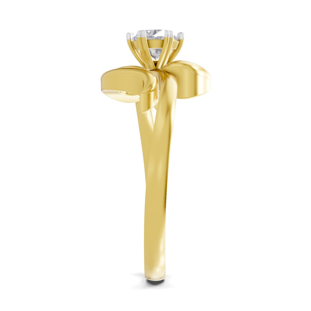 Lab Grown Diamond Ring 0.33 Carat IGI Certified Round Shape 925 Sterling Silver Gold Plated Solitaire Swirl Ring