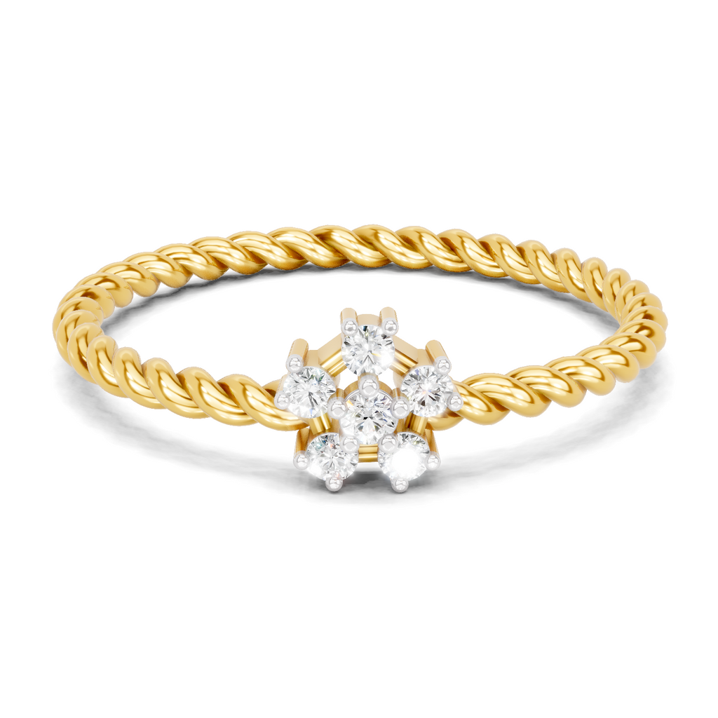 Lab Grown Diamond Ring 0.09 Carat Round Shape F-G VS Quality | 925 Sterling Silver Gold Plated Twist of Love Ring